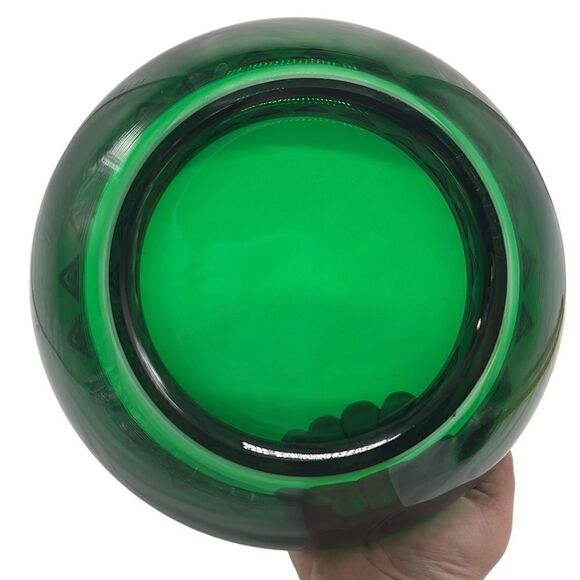 Dalzell Viking Bowl Vintage Green Glass Gold Triangles Hollywood Regency Heavy - Picture 5 of 12